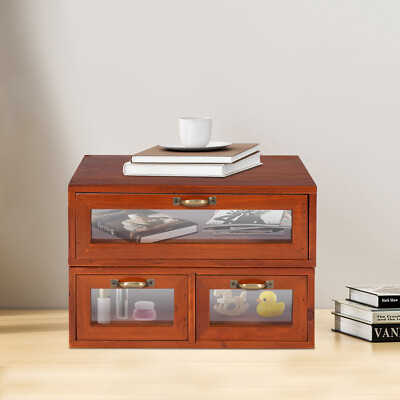 Vintage Desk Organizer Tabletop Storage Organization Box w/ 3 Drawers for Office