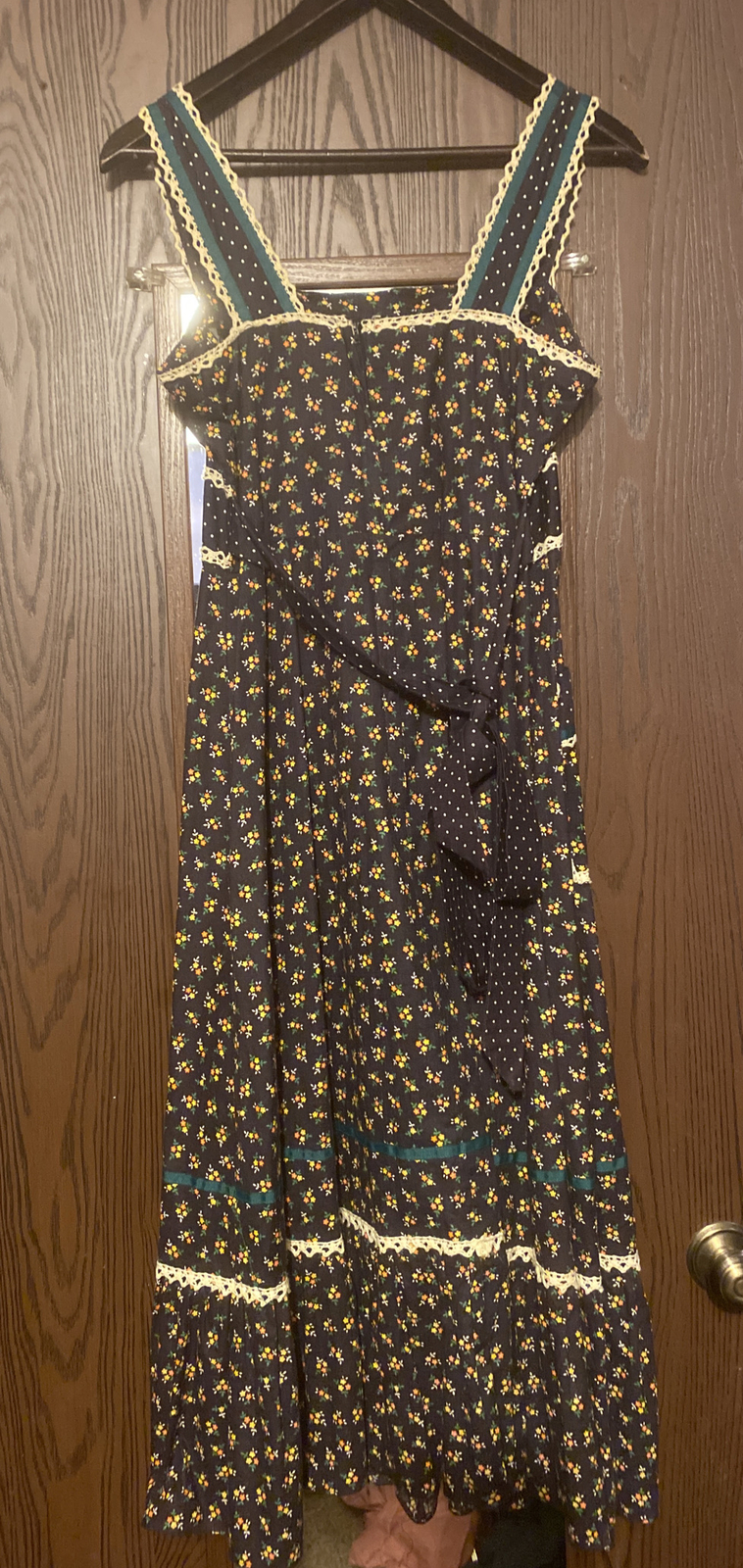 Rare Vintage Gunne Sax Prairie Boho Floral Print Blue Tie Dress Sz 11 Excellent image 2