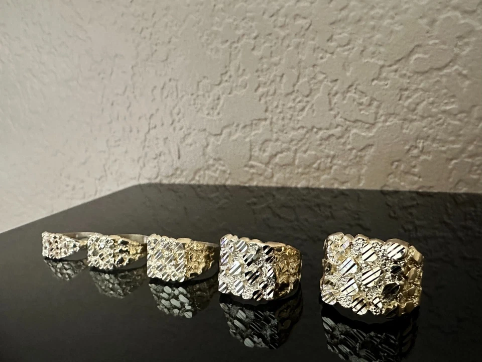 Anillo Pinky Pepita Oro Amarillo 10K Hombre Mujer Pequeño Mediano Grande XLarge XXL Foto 3 de 4