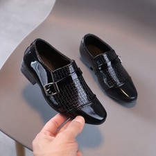 Boys Leather Spring Autumn Shoes for Party Wedding Solid Black Slip-on Shoes