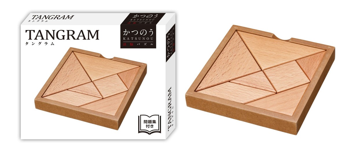 はなやま HANAYAMA Katsuno Tangram Wooden Puzzle 7-pieces with Stand, Book