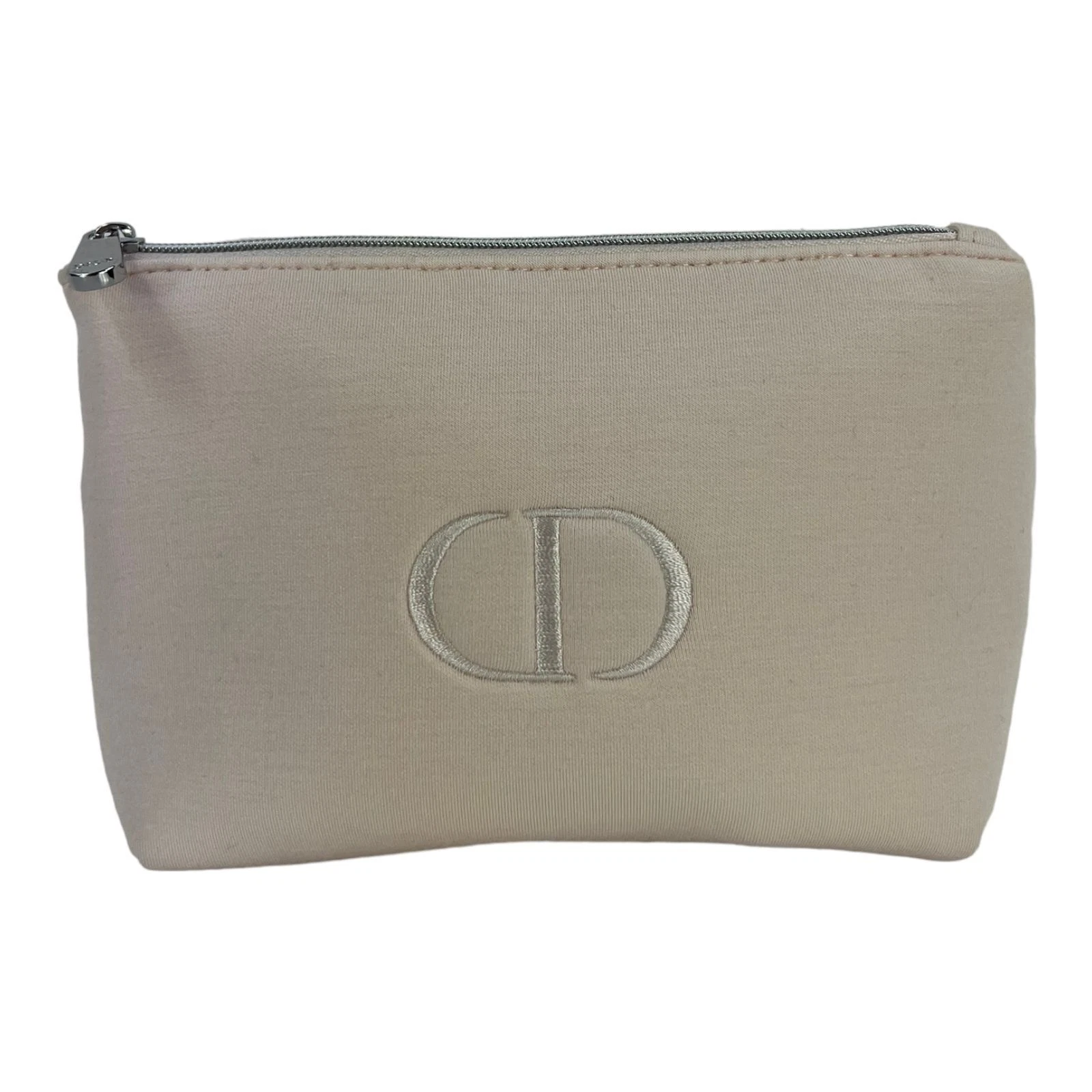 Christian Dior CD beige tissu rose synthétique petit sac de maquillage fermeture éclair