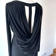 Manoukian Little Black Dress Short Open Back Cowl Stretchy Bodycon M Medium
