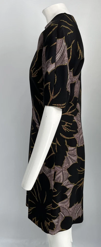 Vestido justo Etro preto manga 3/4 estampa floral paisley gola V tamanho 44 - Imagem 2 de 4