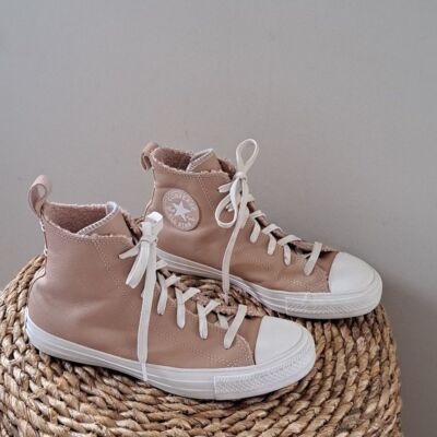Converse Womens Chuck Taylor Fury Blush Leather High Top Sneakers Fuzzy Inside 8
