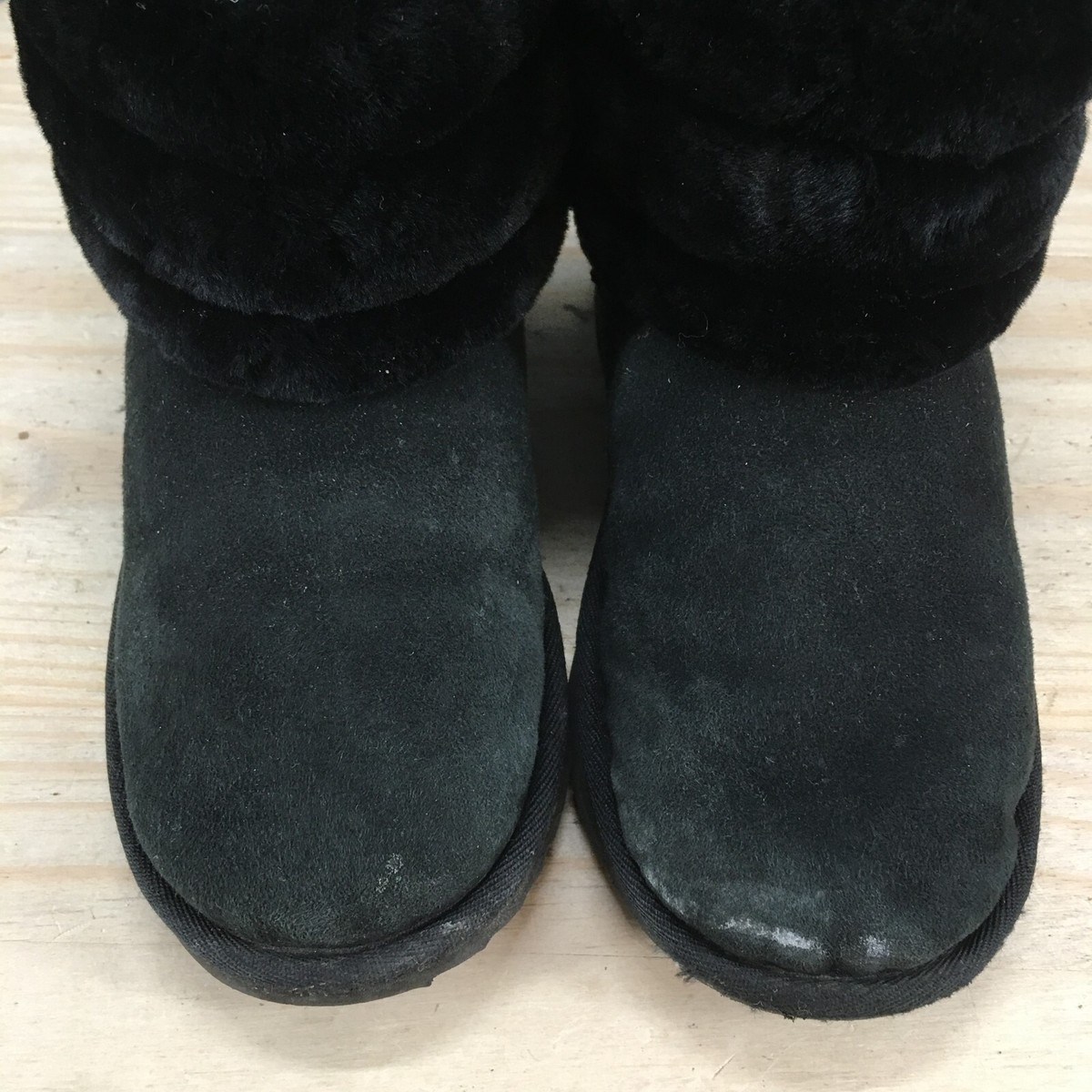 UGG Winter Boots Womens 5 Fluff Mini Belted Black Suede Pull