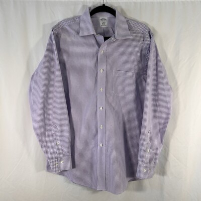 Brooks Brothers Regent Shirt Men's 16 4/5 Purple Plaid Button Up Long Sleeve