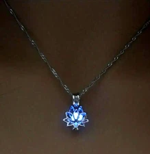 Fashion Luminous Glowing Lotus Pendant Necklace Elegant Charm Blue Women Men New