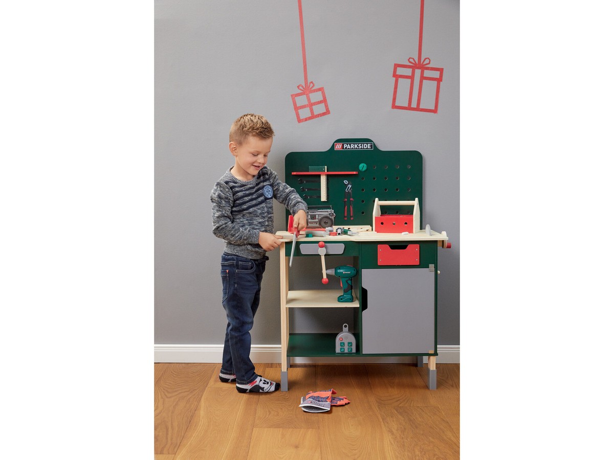 Kids Wooden Work Tool Bench Set Pretend Play Hammer Wrench with