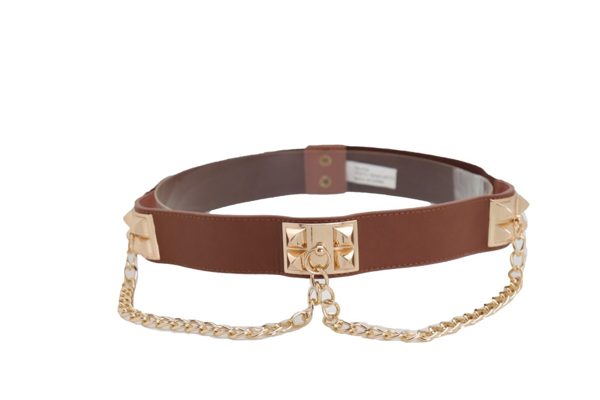 Gold chain brown stretchy belt Size Small SM s-l1200.jpg main image 4