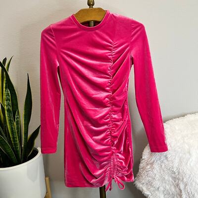 hot pink velvet dress long sleeve Juicy Couture Barbie Pink Velvet Bodycon Long Sleeve Round Neck Dress Size  M