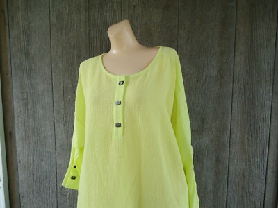 NWT Calessa CITRON Yellow Crinkle Lagenlook Pullover COOL Thin 2x Washable