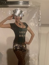 NWOT Secret Wishes Army Brat Costume Adult Size Small Romper Hat Belt Dog Tags