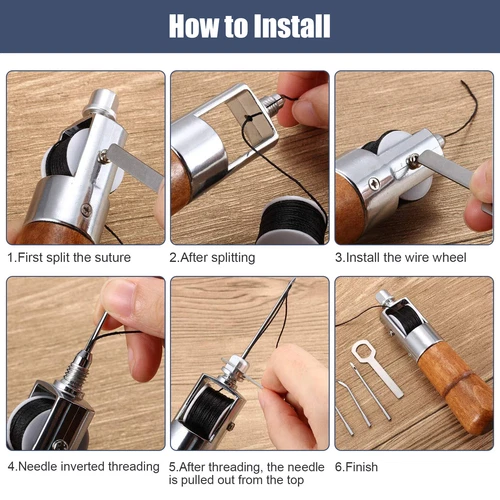 Leather Sewing Kit With Hand Speedy Sewing Stitcher Awl Waxed Thread Repair Tool - Picture 7 of 17