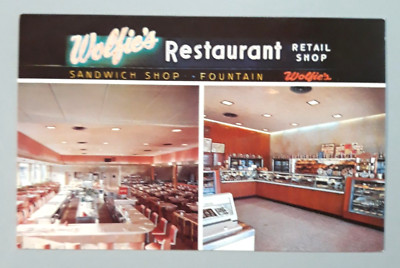 Vintage Postcard St Petersburg Florida WOLFIE'S RESTAURANT Retail Shop Fountain