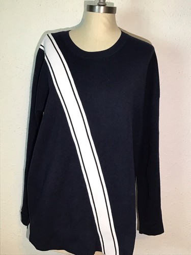 athleta womens medium Navy Blue/ White Thumb Hole Cotton Sweater
