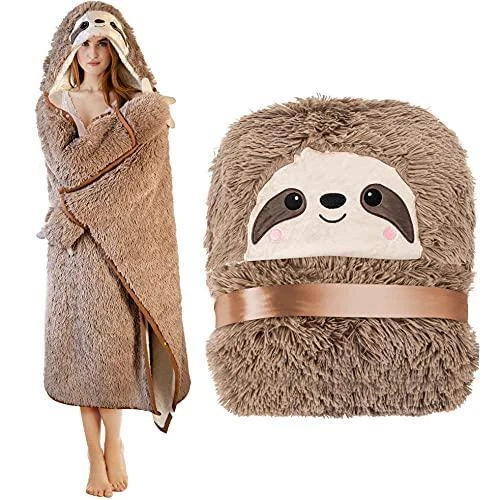 Sloth Wearable Hooded Blanket for Adults Fluffy Super Soft