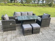 Fimous 6 Option Rattan Garden Furniture Set Rising Adjustable Dining Table Sofa