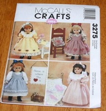 McCALL'S PATTERN 3275 CLOTHES CRAFTS FOR 18" DOLLS - Uncut - 4 Dresses Plus
