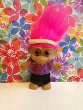 Vintage plastic Troll Doll toy Russ pink hair aerobics workout gym fitness shirt