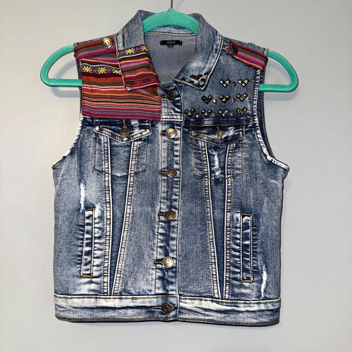 【美品】the inner peace denim vest EUC Chiqle Denim Architect Jean Jacket Boho Studs Vest
