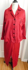 SOFT SATINY RED w/BLACK DOTS  EMBROIDREY MAIDENFORM WOMEN PAJAMA SET SIZE MED