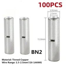 16-14AWG Bare Copper Ferrule Butt Wire Connectors Crimp Splice Terminals100Pcs