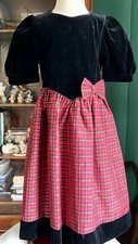 Gorgeous Vtg Laura Ashley Holiday Dress - Black Velvet Plaid Organza Sz 4Y