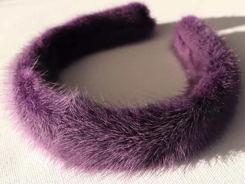 Visón Diadema Piel Cuello Pelo Cadena de Adorno Juego Alice Banda Lila Morado - Imagen 2 de 4