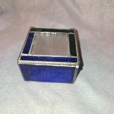Vintage Cobalt Blue Stained Glass Trinket Jewelry Box Mirrored Bottom 3 inch