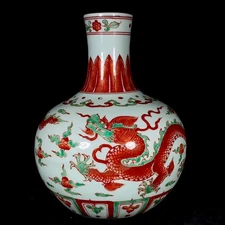 Ming Xuande Five Colored Dragon Pattern Tianqiu Bottle