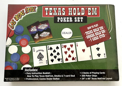 TEXAS HOLD EM Board Game Las Vegas Style Poker Chips 7 Cards Stud Set SEALED