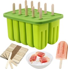 10 Cavity Popsicle Molds,Silicone Ice Pop Molds with 50pcs Wooden Sticks,BPA ...