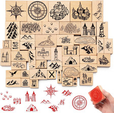 48 Pcs Map Making Stamp Kit Compass Mountains Vintage Rubber Stamp Kit Compass O