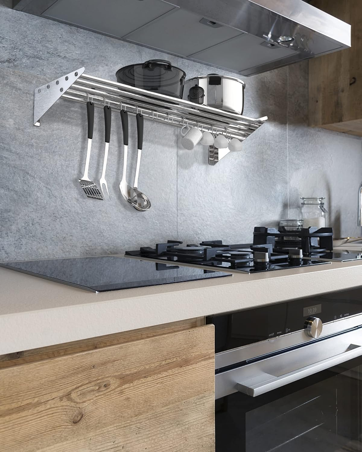 Stainless Steel Kitchen Hanging Rack with 10 S Hooks - NSF Certified 48 ...