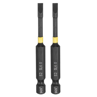 2pcs SL4 Slotted Impact Screwdriver Bits 1/4'' Hex Shank 2.8'' Long Magnetic Bit