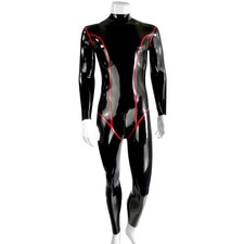 Mens Latex Bodysuit Black  Red Tone Rubber Catsuit Fetish Clubwear 0.4mm