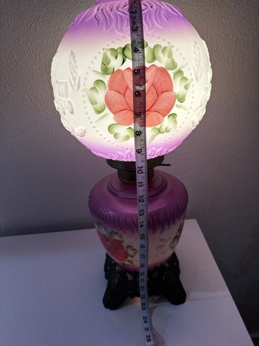 Vintage Hand Painted Purple Red Roses Floral Gone With The Wind Lamp-Works! - Bild 6 von 6