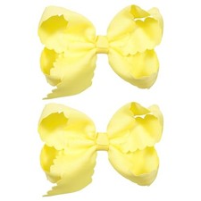 4in Lemon Hair Bow Clips for Girls, Grosgrain Ribbon Scalloped Edge Bow Yellow