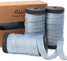 Dusty Blue Velvet Ribbon, Double-Faced, 3/8 Inch, 18 Yards, 3 Rolls