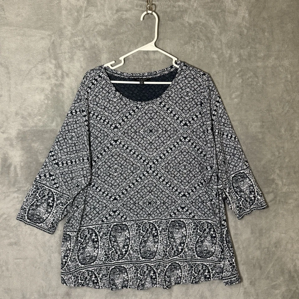 Túnica floral Lucky Brand 3X azul marino boho cachemira manga 3/4 cottagecore Foto 2 de 4