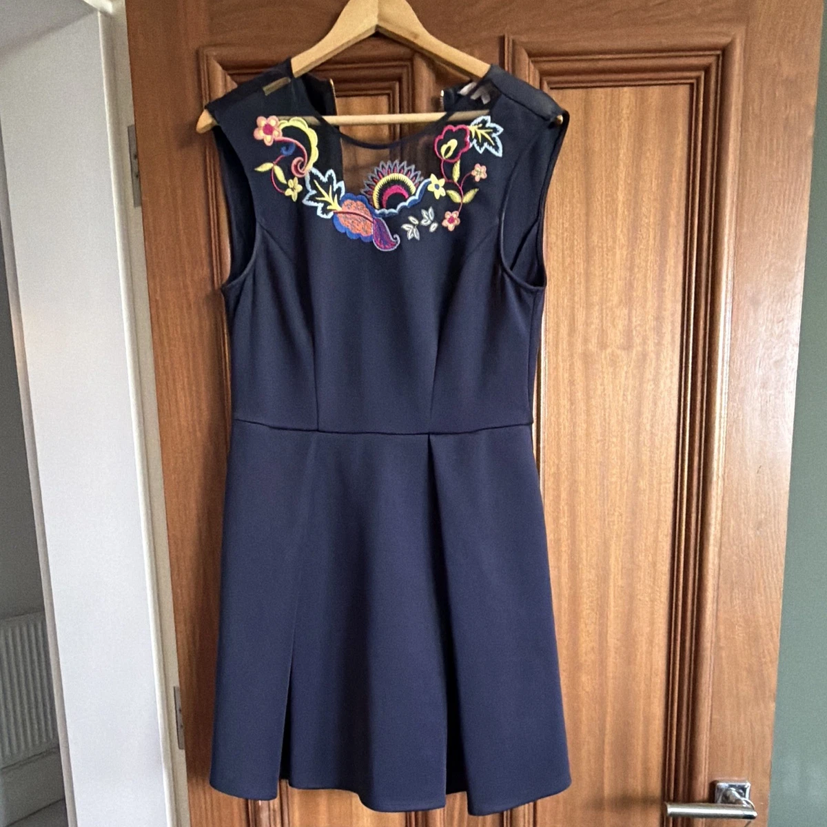 ted baker blue floral skater dress Ted Baker London Floral Polyester Lined Belted Dress, Sz.2, Near Mint