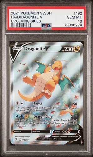 2021 Pokémon Dragonite V 192/203 Evolving Skies PSA 10