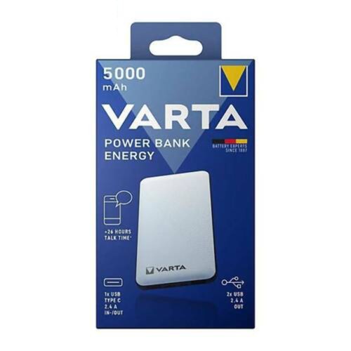 VARTA Power Bank Energy 5000Mah USB Type C 2.4A En Dehors 2 Blanc Neuf