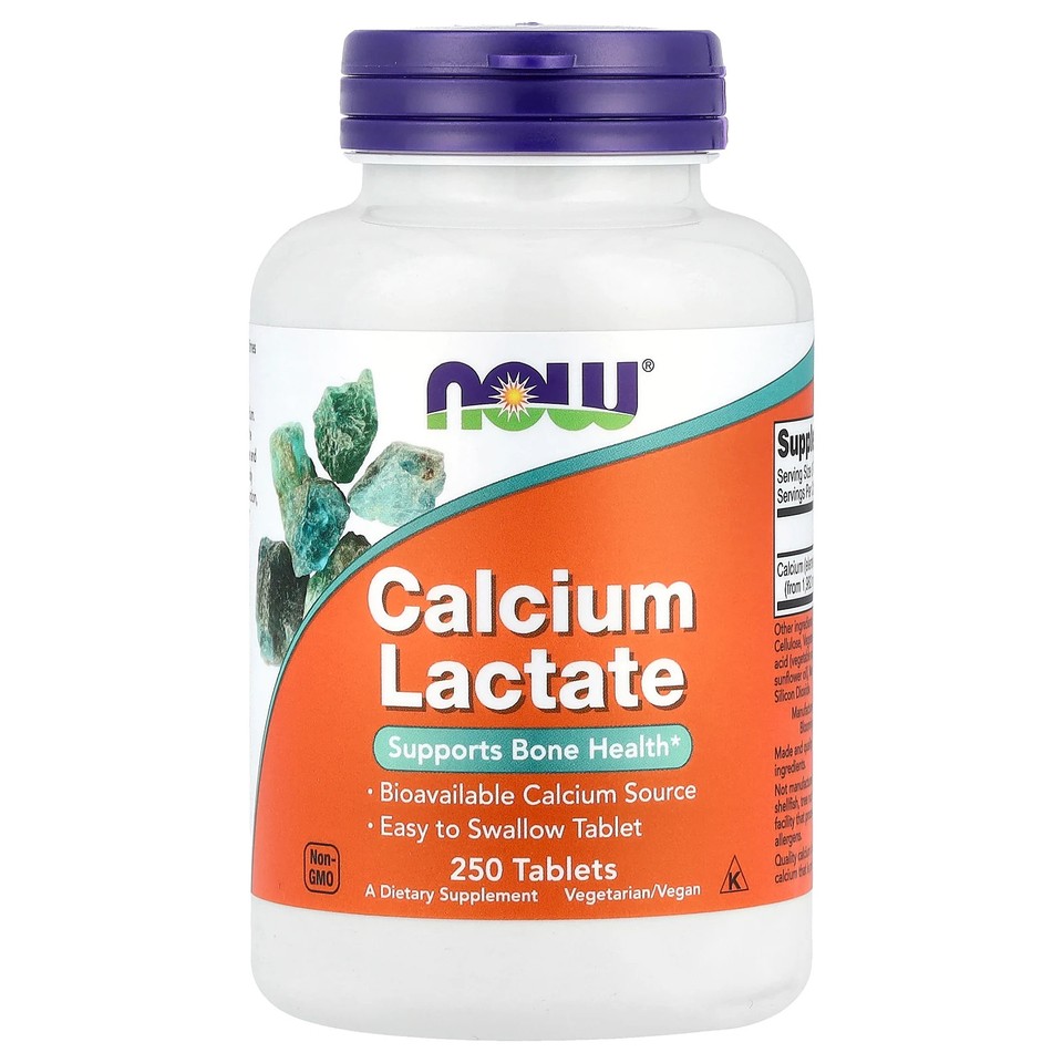 Now Foods Calcium Lactate 250 Tablets GMP Quality Assured, Vegan, Vegetarian