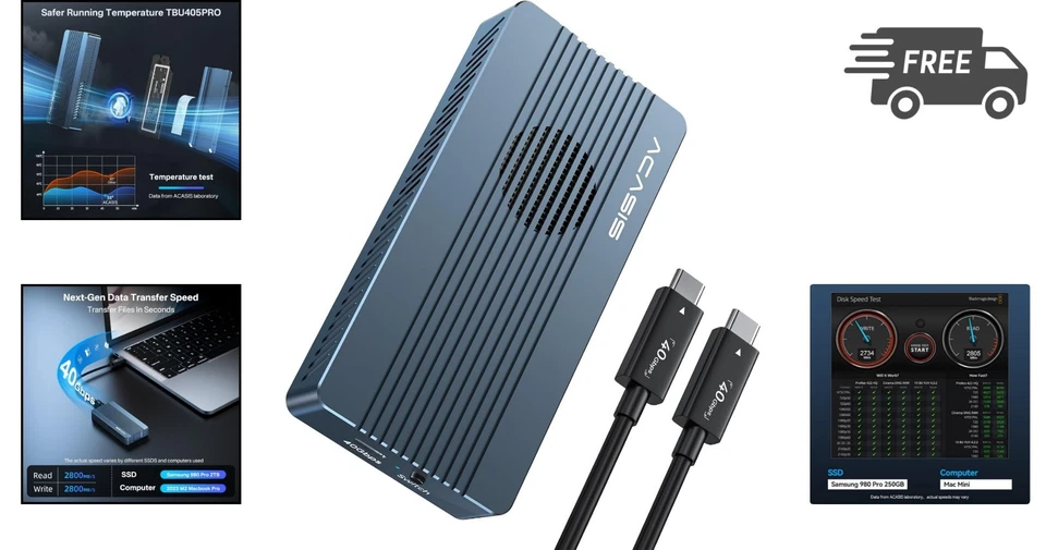 SSD Enclosure 40Gbps Thunderbolt NVMe M.2 External Drive Cooler Aluminum - Image 2 of 4