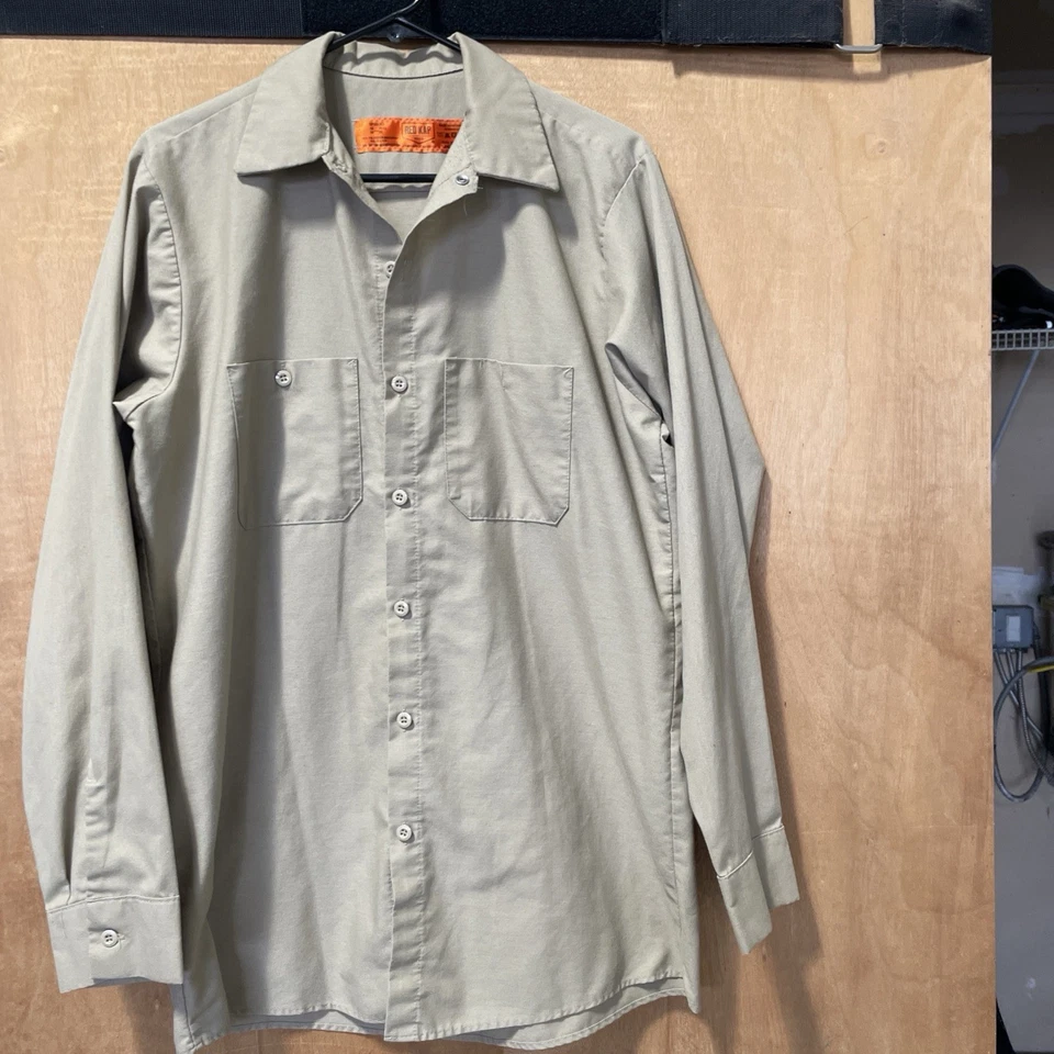 Camisa de trabajo vintage Red Kap para hombre color tostado manga larga mediana abotonada Foto 3 de 4