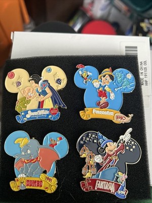 Disney Pins Set of 4 Dumbo, Snow White, Fantasia & Pinocchio