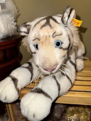 New Steiff German Bharat Stuffed White Tiger Blue Eyes Plush Jungle Cat 066153