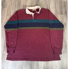 Vintage LL Bean Rugby Shirt Mens XXL Burgundy Striped Long Sleeve Made in USA